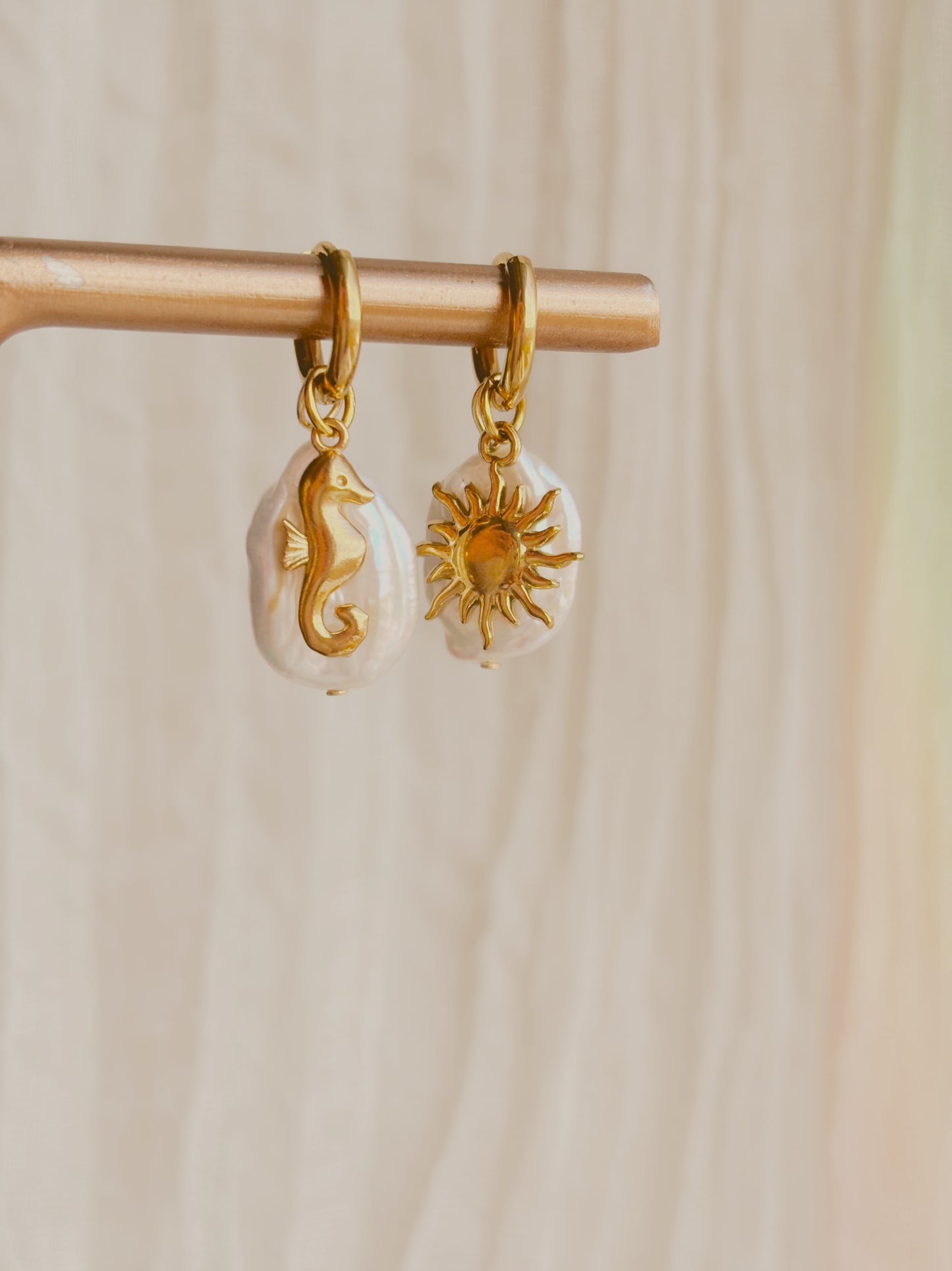 Real fresh water pearl earrings with customisable ocean pendants - tarnish free - gold and silver