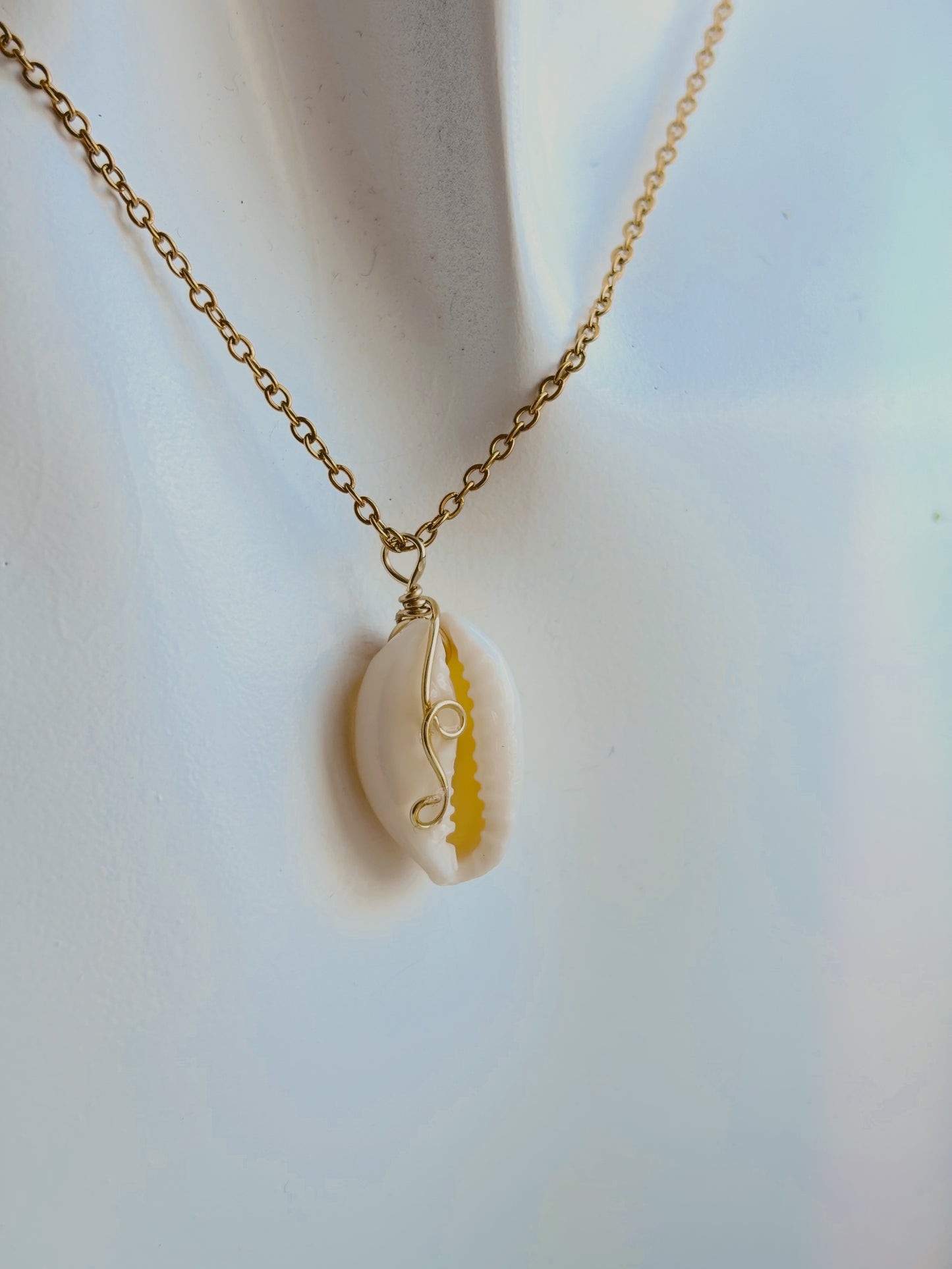 Dainty Cowrie shell necklace with wire detailing  - handmade - tarnish free - gold or silver