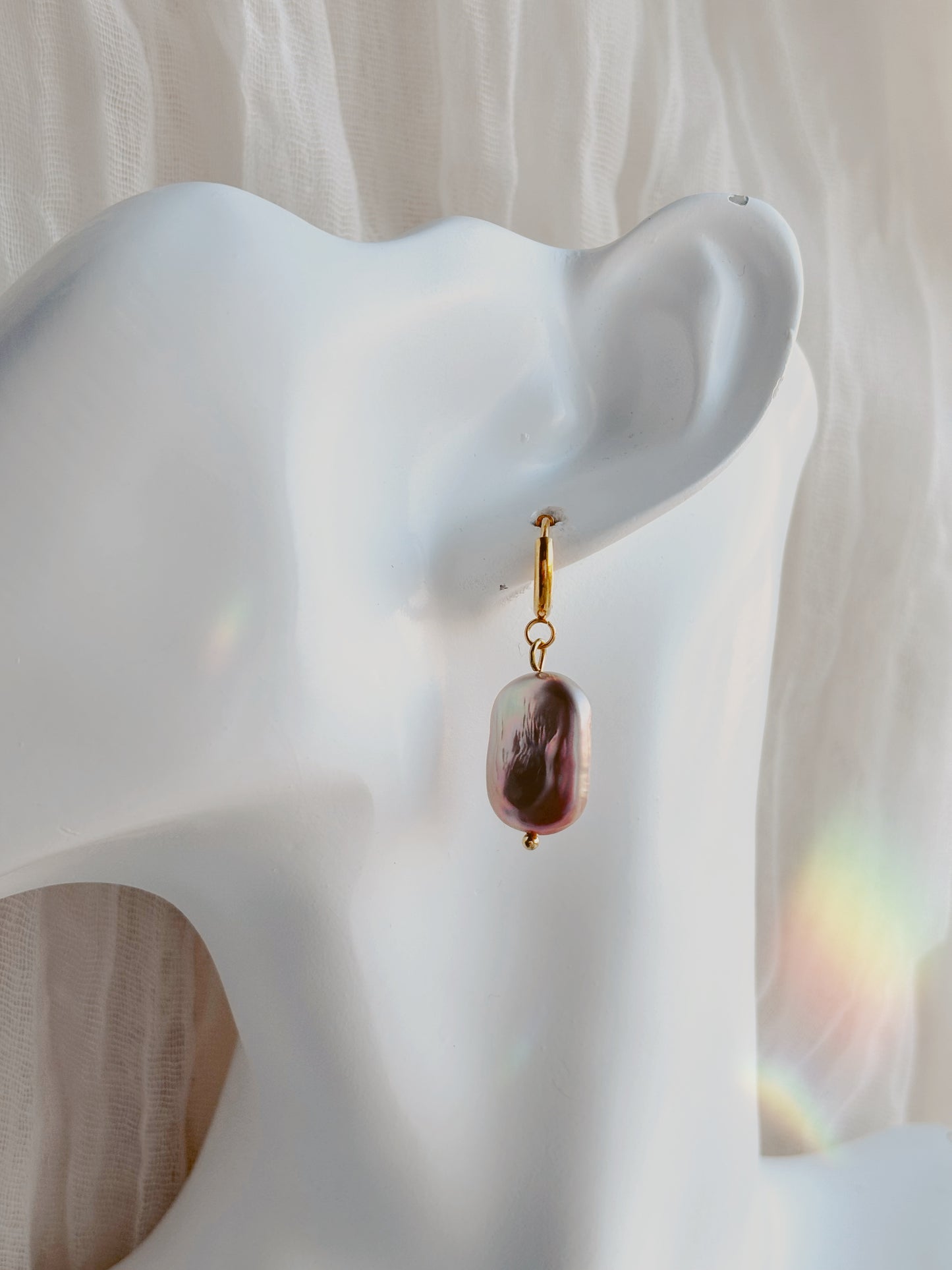 Square shaped Natural freshwater pearl tarnish free earrings - silver or gold
