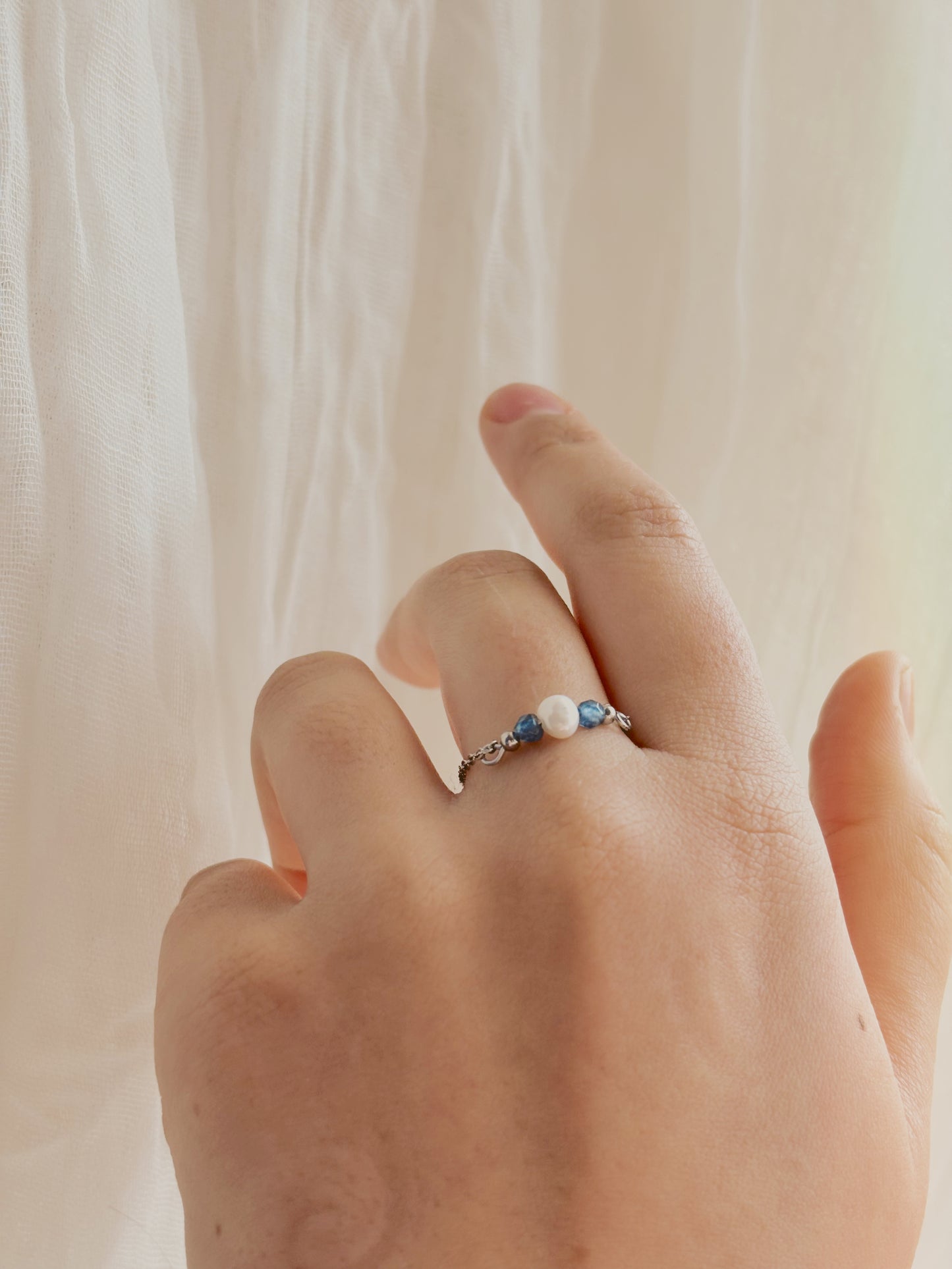 Fresh water pearl & gem stone custom chain ring