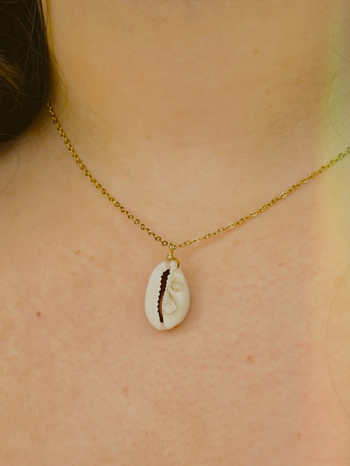 Dainty Cowrie shell necklace with wire detailing  - handmade - tarnish free - gold or silver