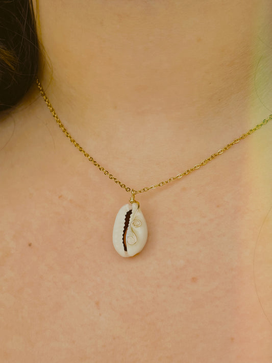 Dainty Cowrie shell necklace with wire detailing  - handmade - tarnish free - gold or silver