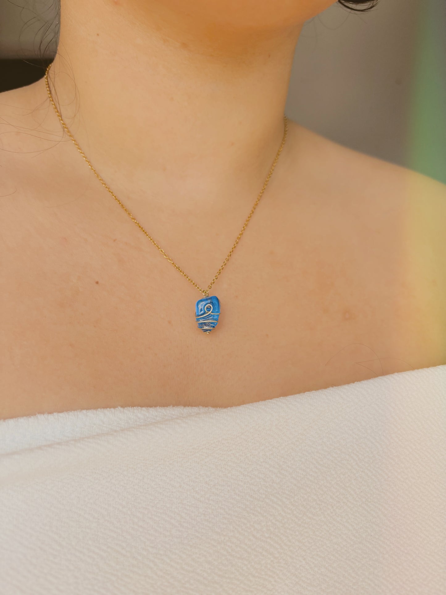 Natural sea glass necklace - handmade and wrapped