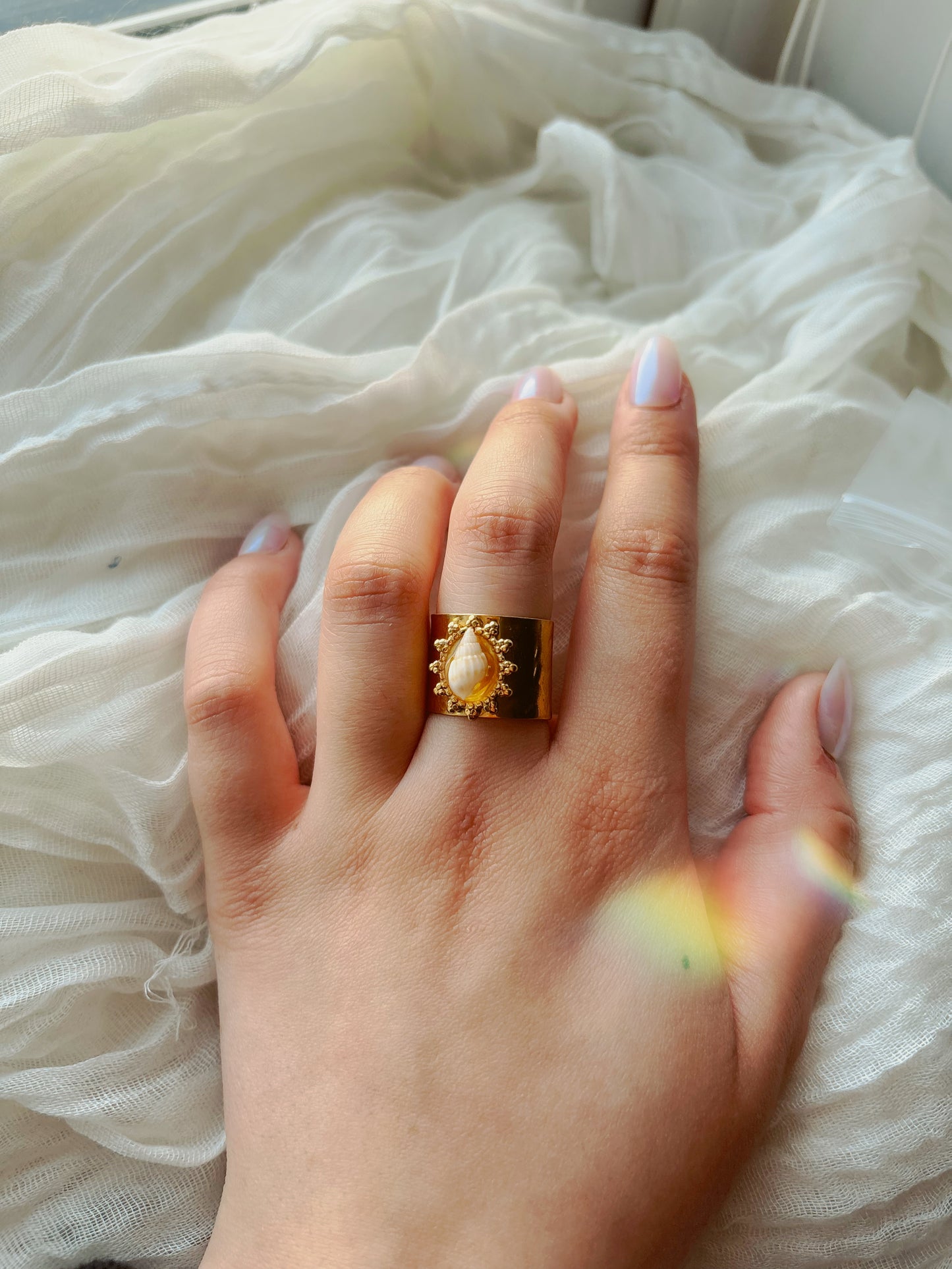 18k Gold natural shell ring tarnish free handmade
