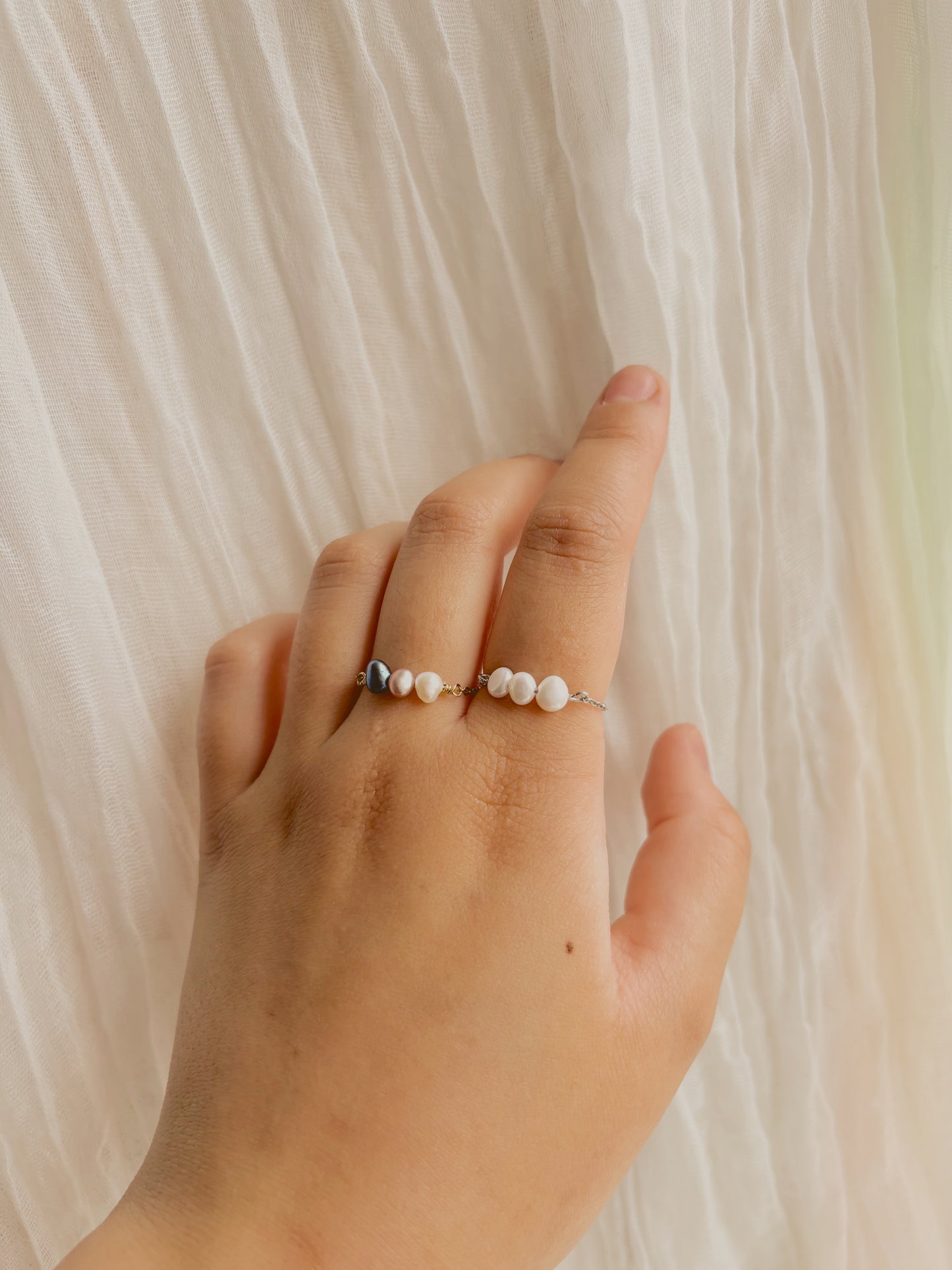 Fresh water pearl Ajustable chain ring