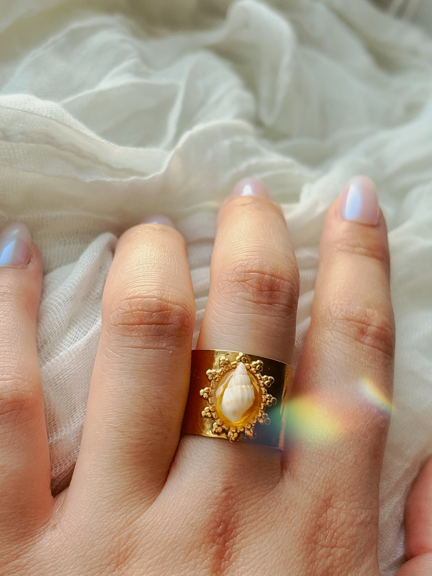 18k Gold natural shell ring tarnish free handmade