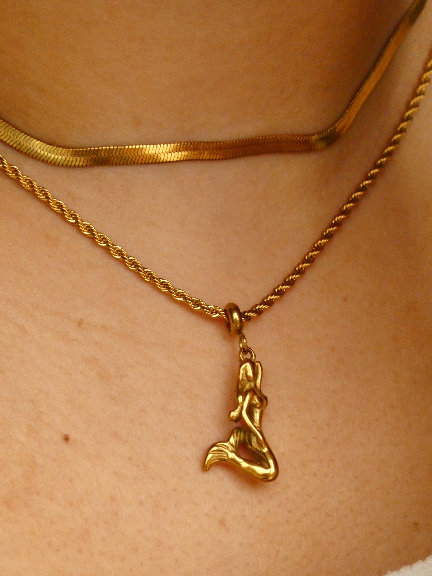 Gold 3D Mermaid necklace with custom chain