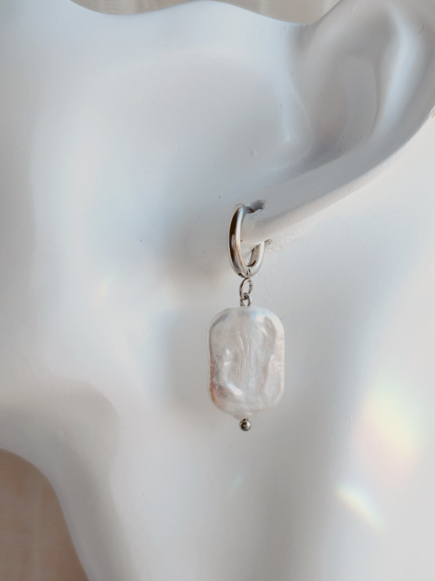 Square shaped Natural freshwater pearl tarnish free earrings - silver or gold
