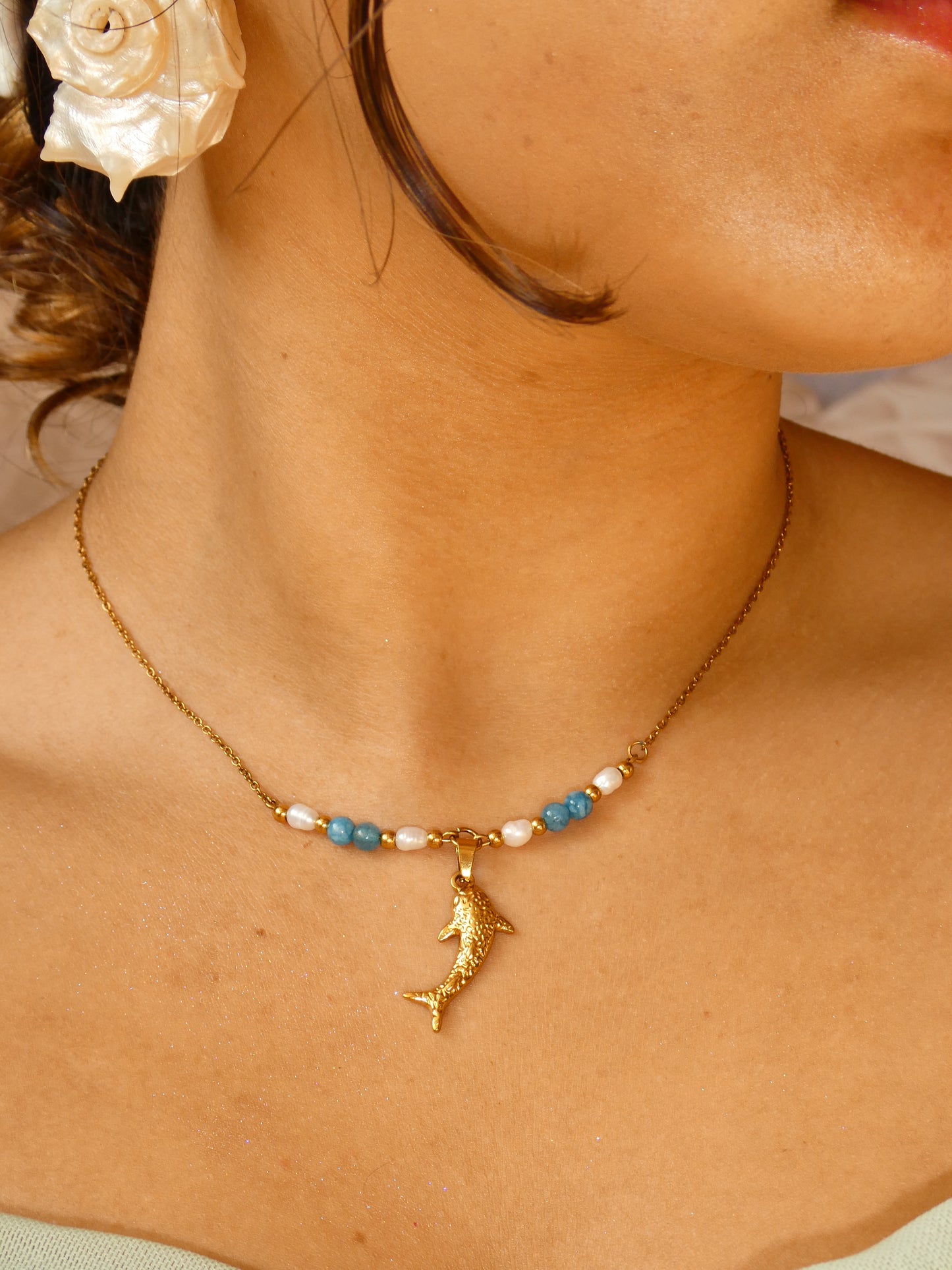Whale Shark & pearls Necklace | handmade | waterproof | tarnish free | gold & silver