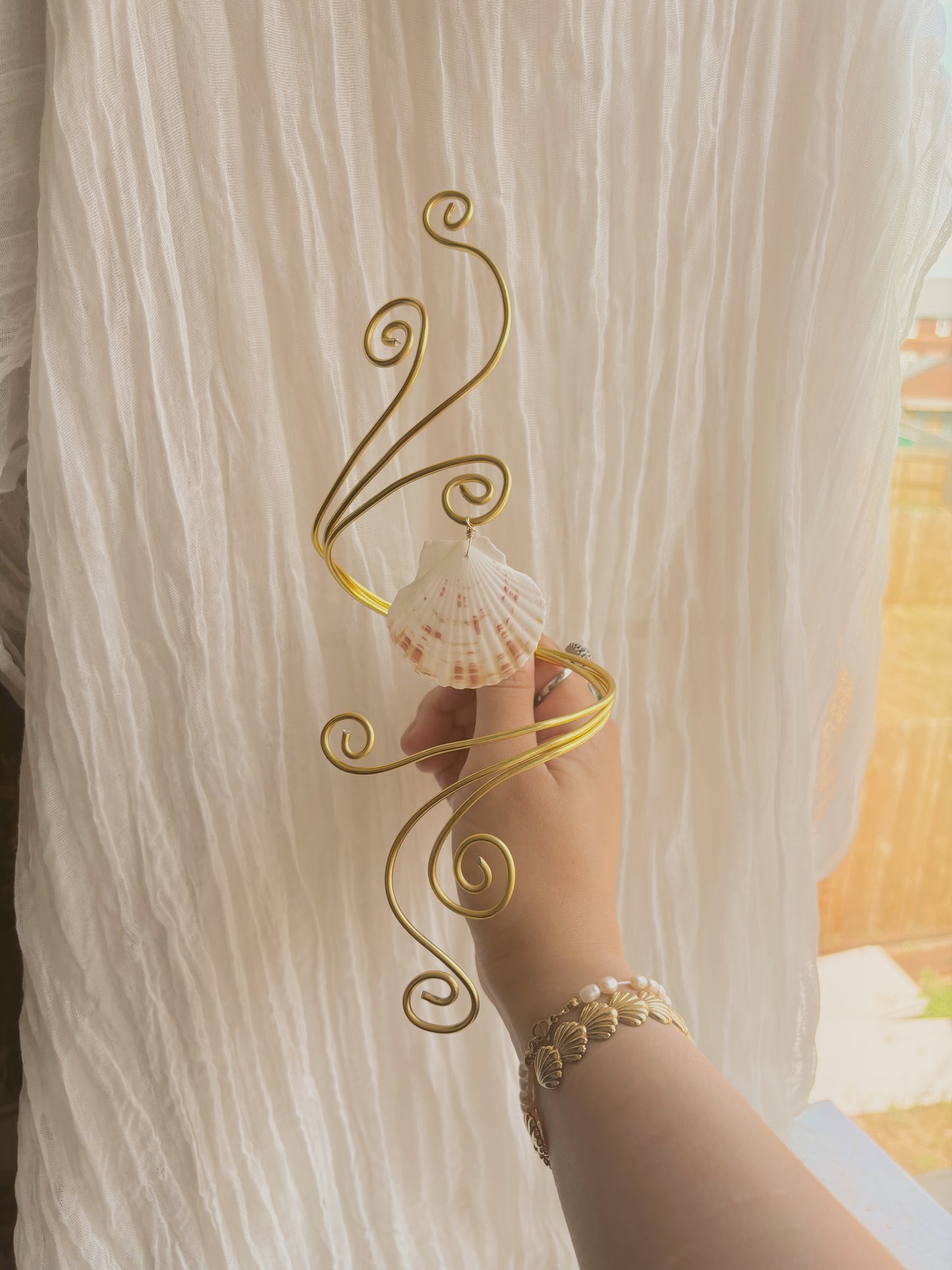 Gold or Silver handmade arm cuff with added shell - adjustable - tarnish free