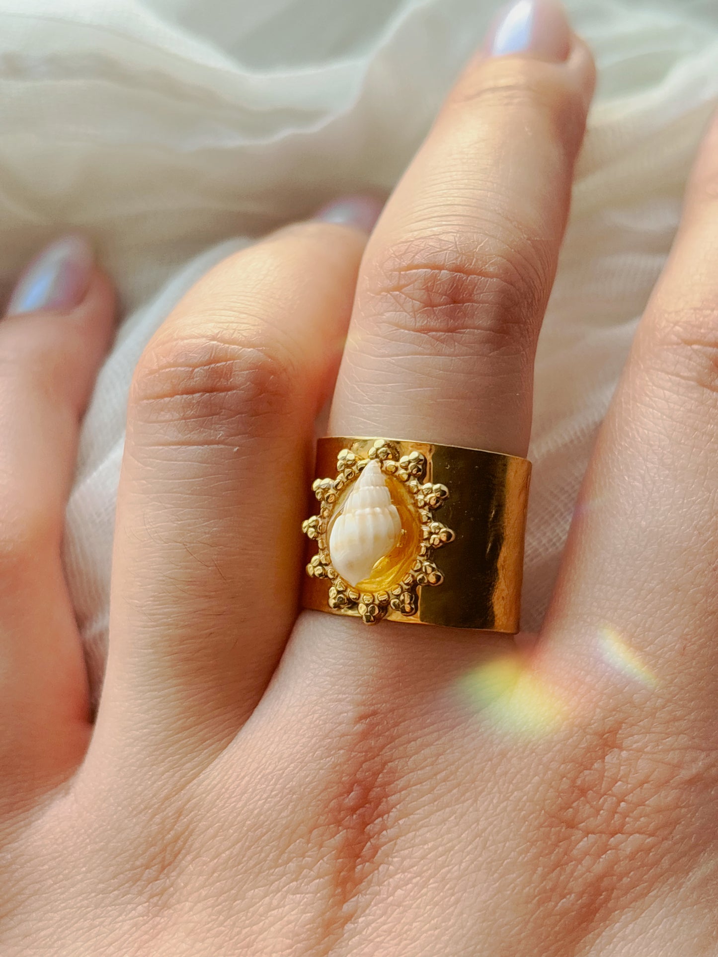 18k Gold natural shell ring tarnish free handmade