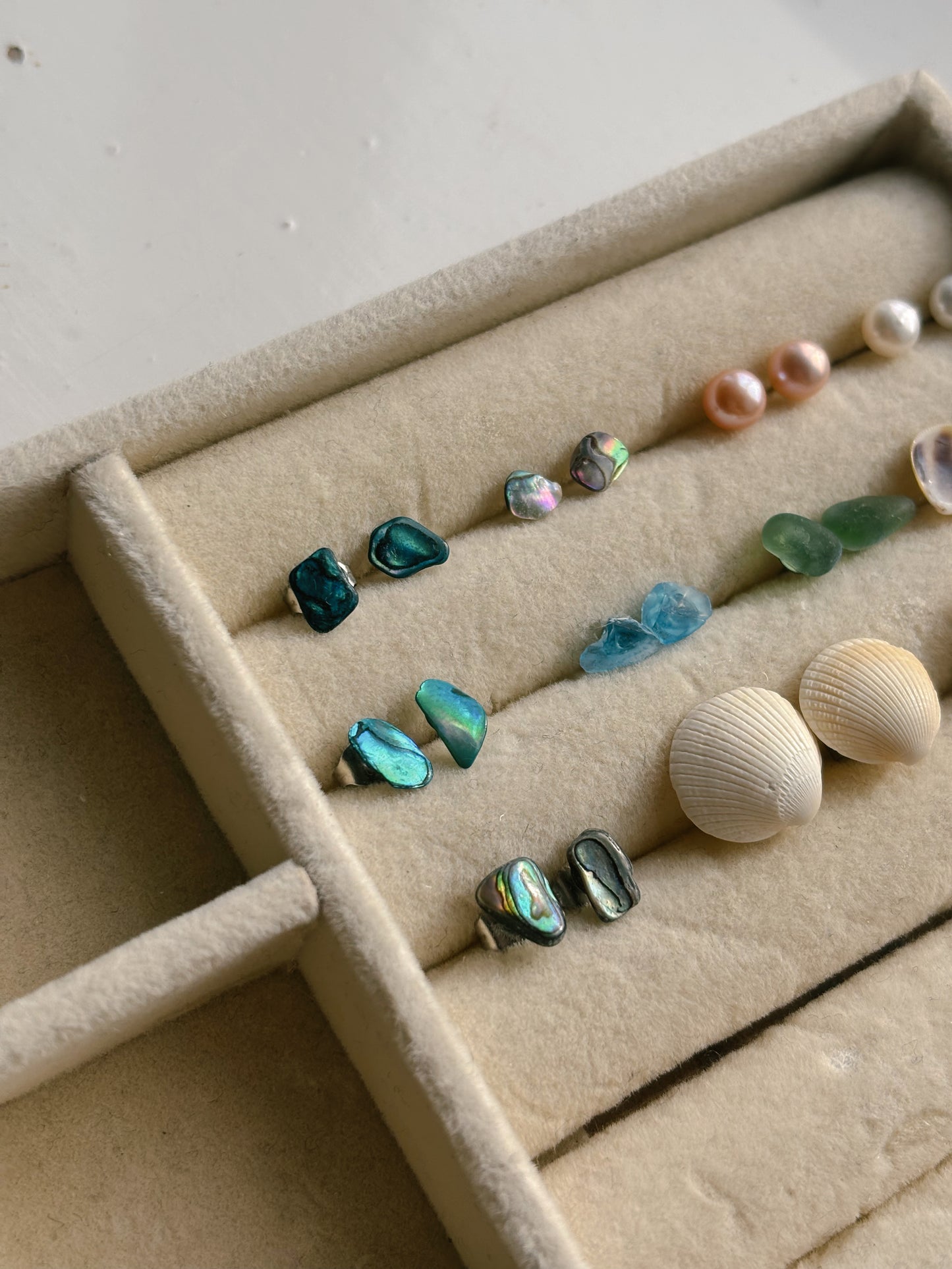 Natural shell & sea glass stud earrings