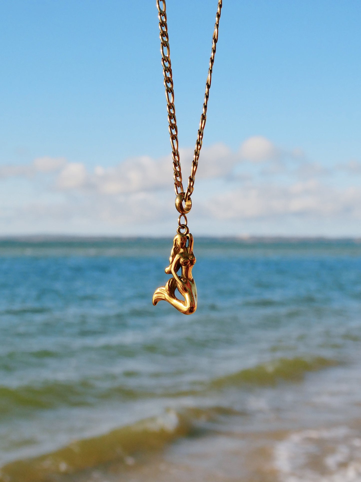 Gold 3D Mermaid necklace with custom chain