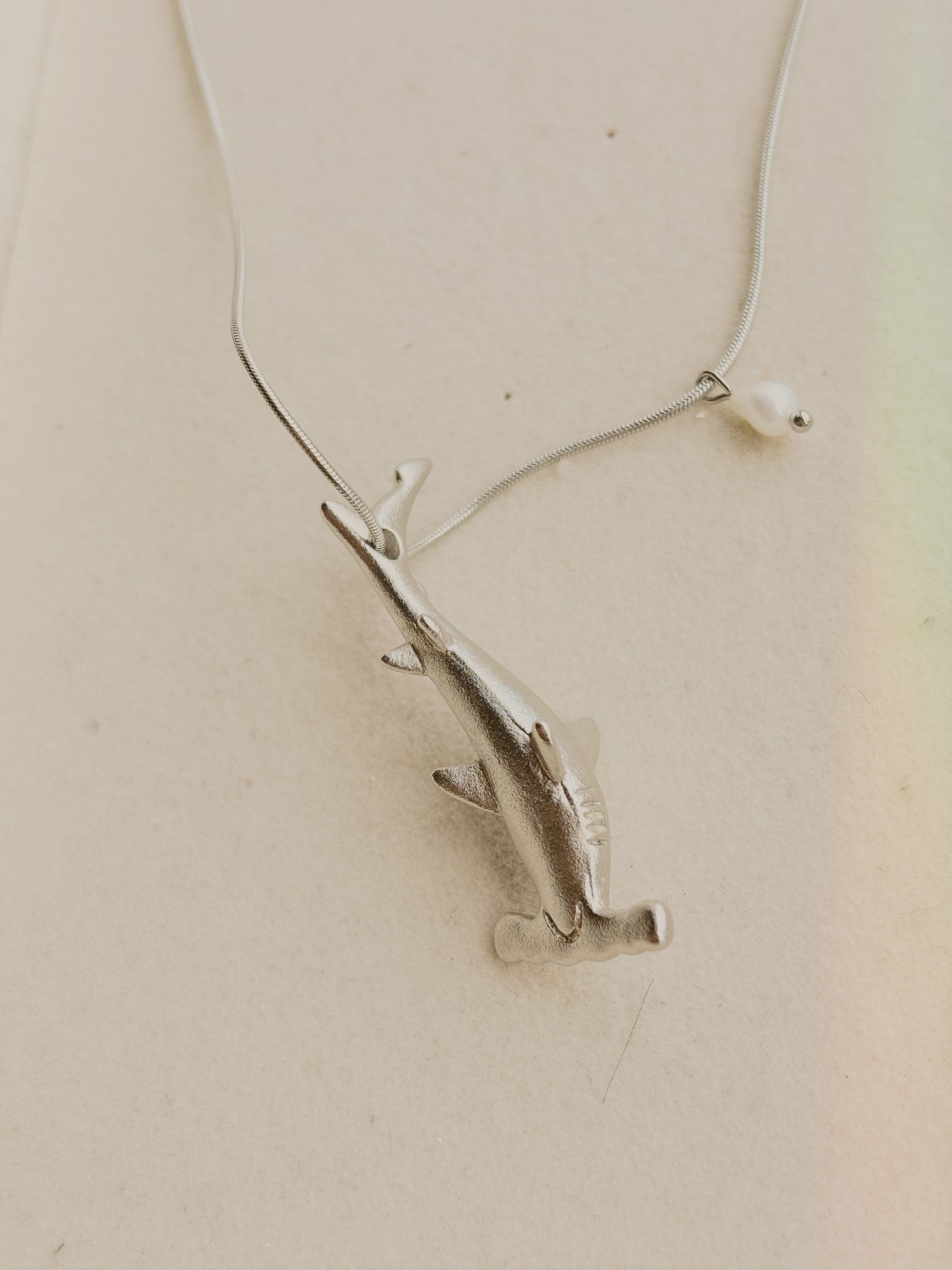Hammer head shark & fresh water pearl necklace | waterproof | tarnish free
