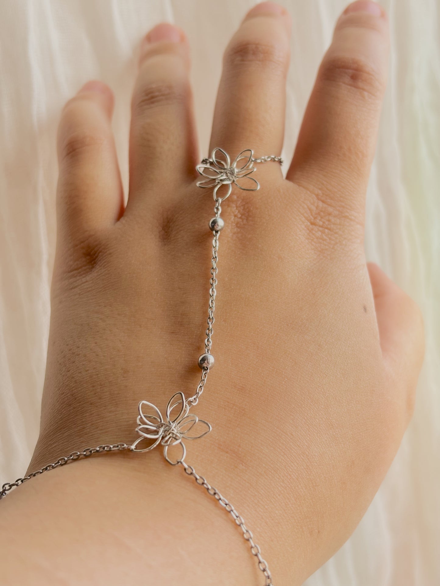 Handmade flower hand chain - tarnish free - gold or silver