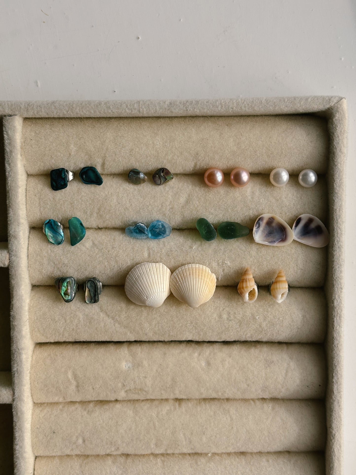 Natural shell & sea glass stud earrings