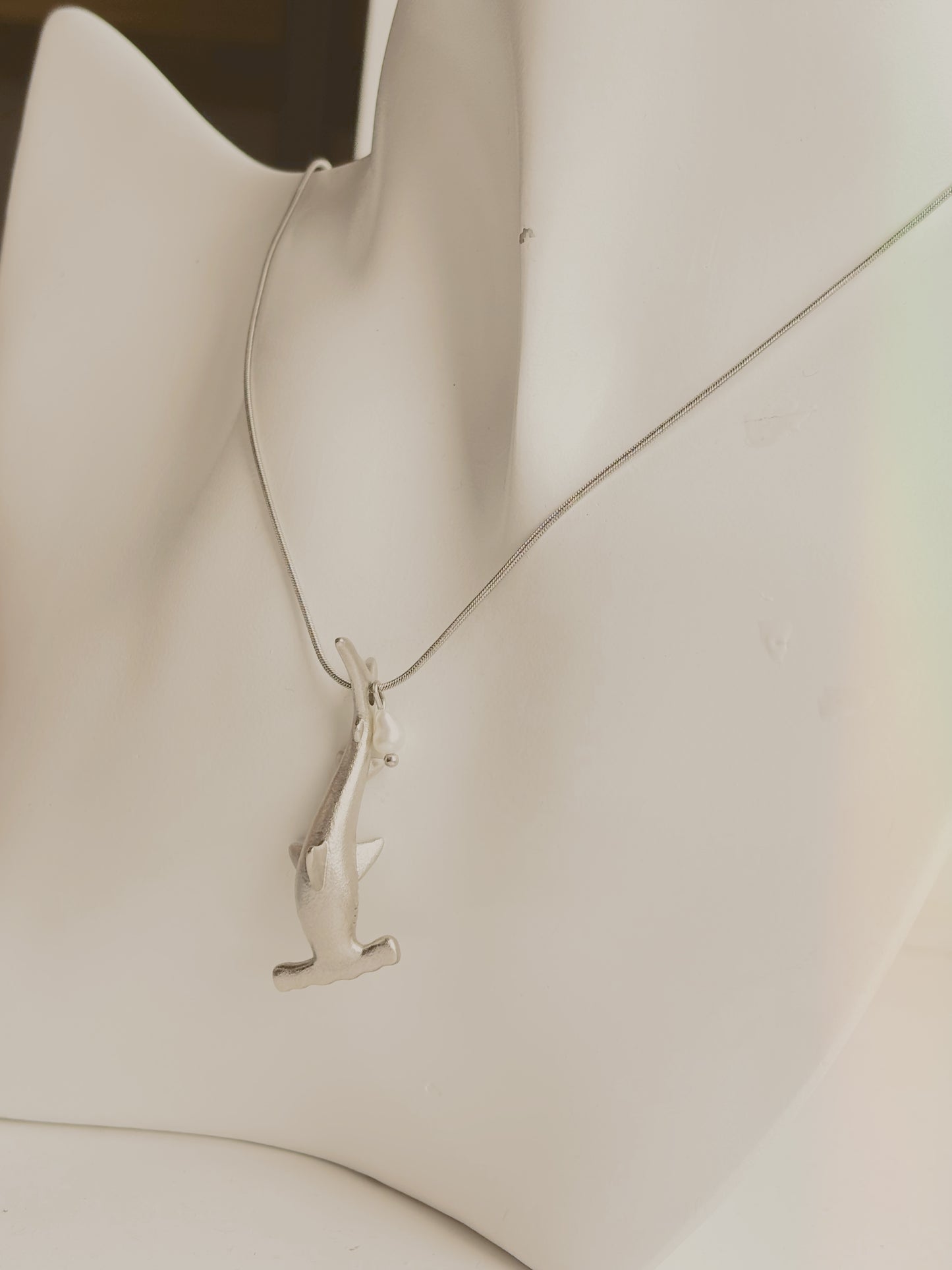 Hammer head shark & fresh water pearl necklace | waterproof | tarnish free