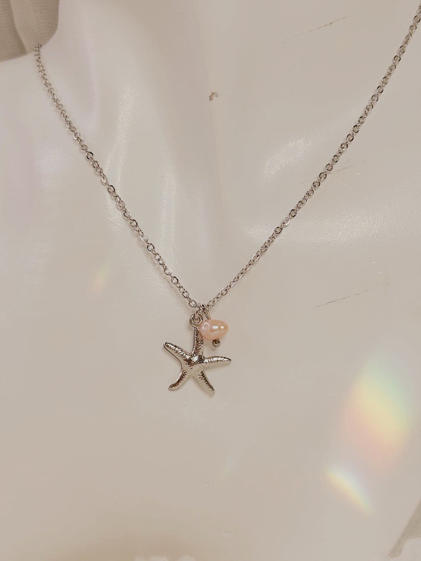 Starfish and pink fresh water pearl necklace