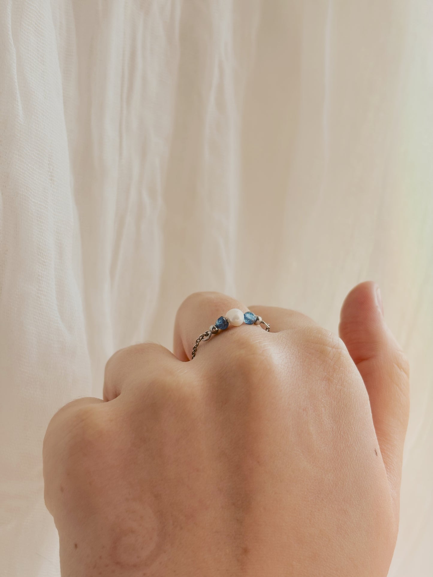 Fresh water pearl & gem stone custom chain ring