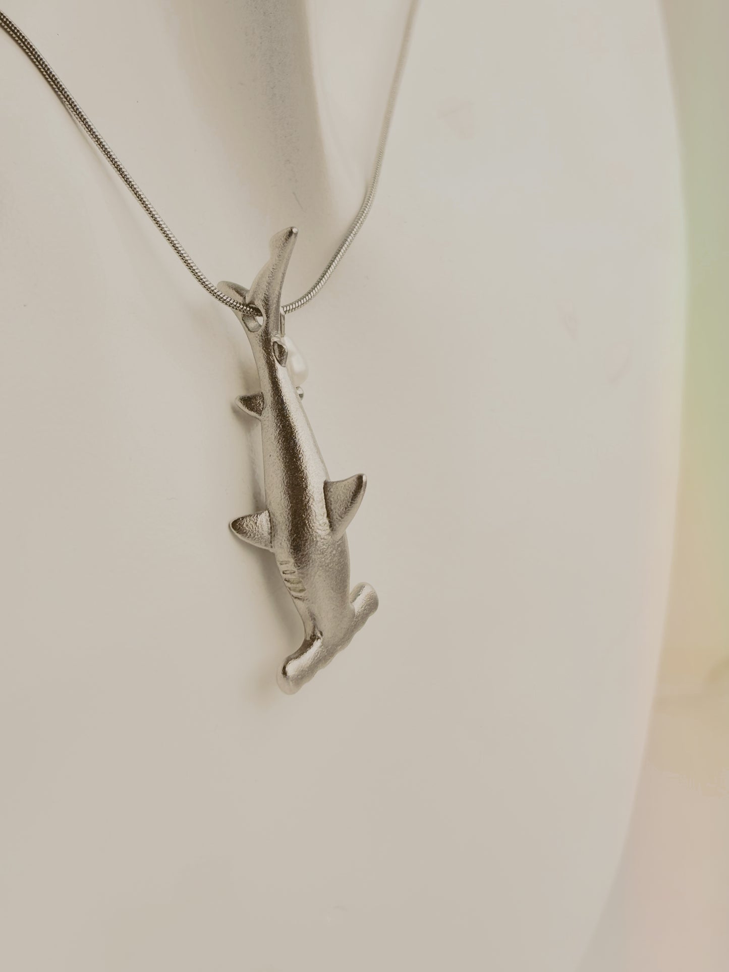 Hammer head shark & fresh water pearl necklace | waterproof | tarnish free