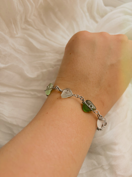 Mermaid Sea Glass Bracelet - Tarnish Free - Gold or Silver - Handmade