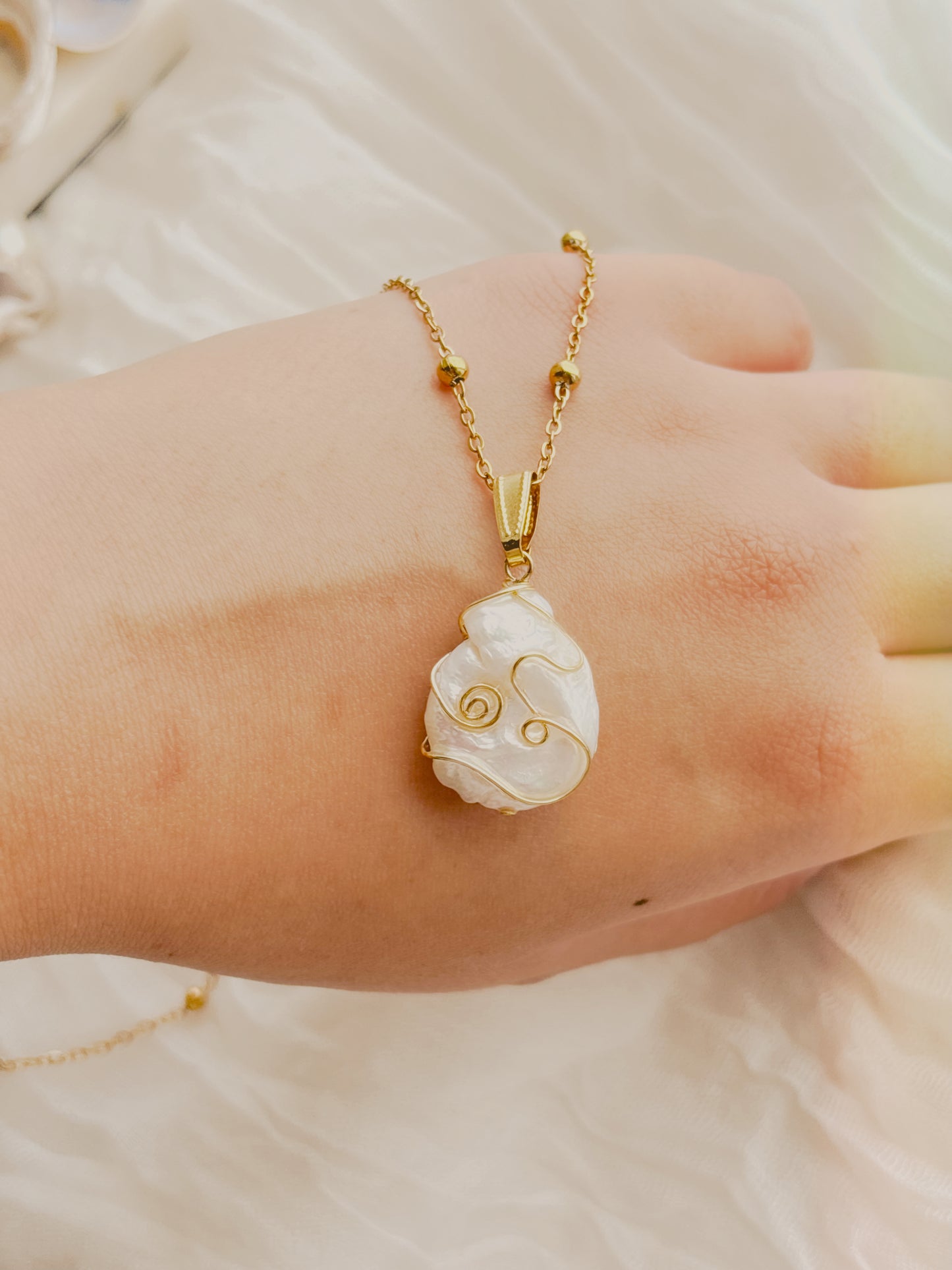 Unique freshwater pearl hand wrapped necklace