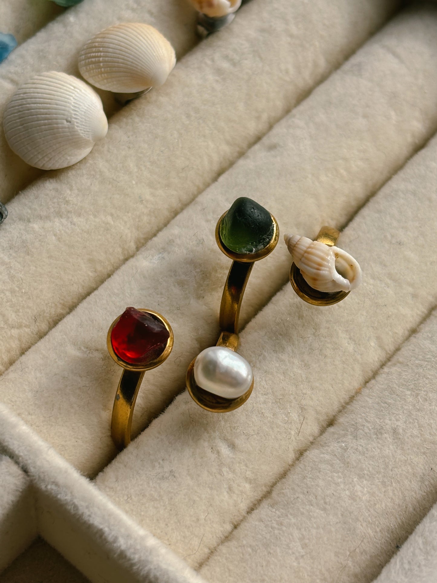 Customisable shell & sea glass rings
