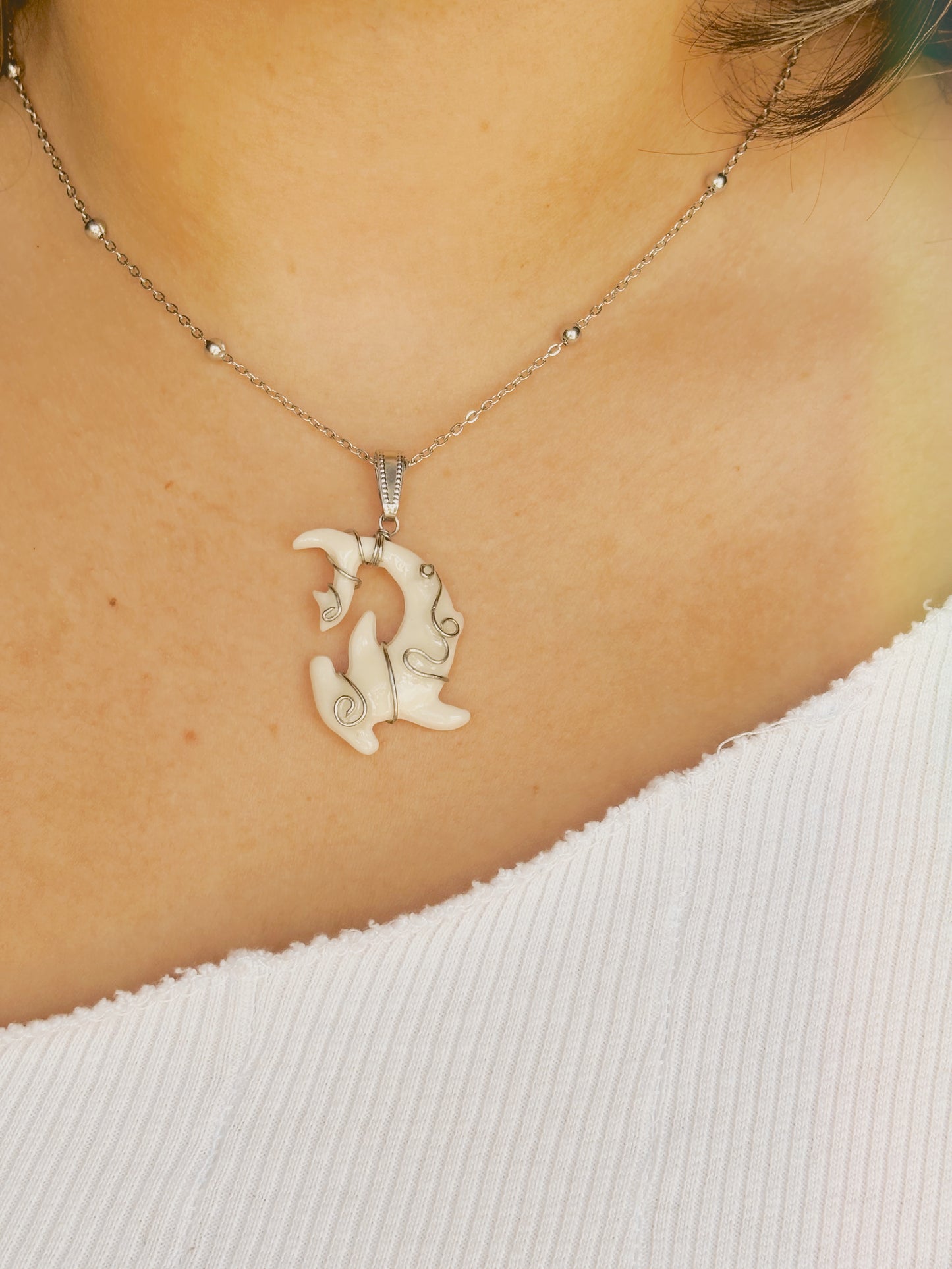 Hand Wrapped bone tooth shark necklace | waterproof | tarnish free | gold & silver