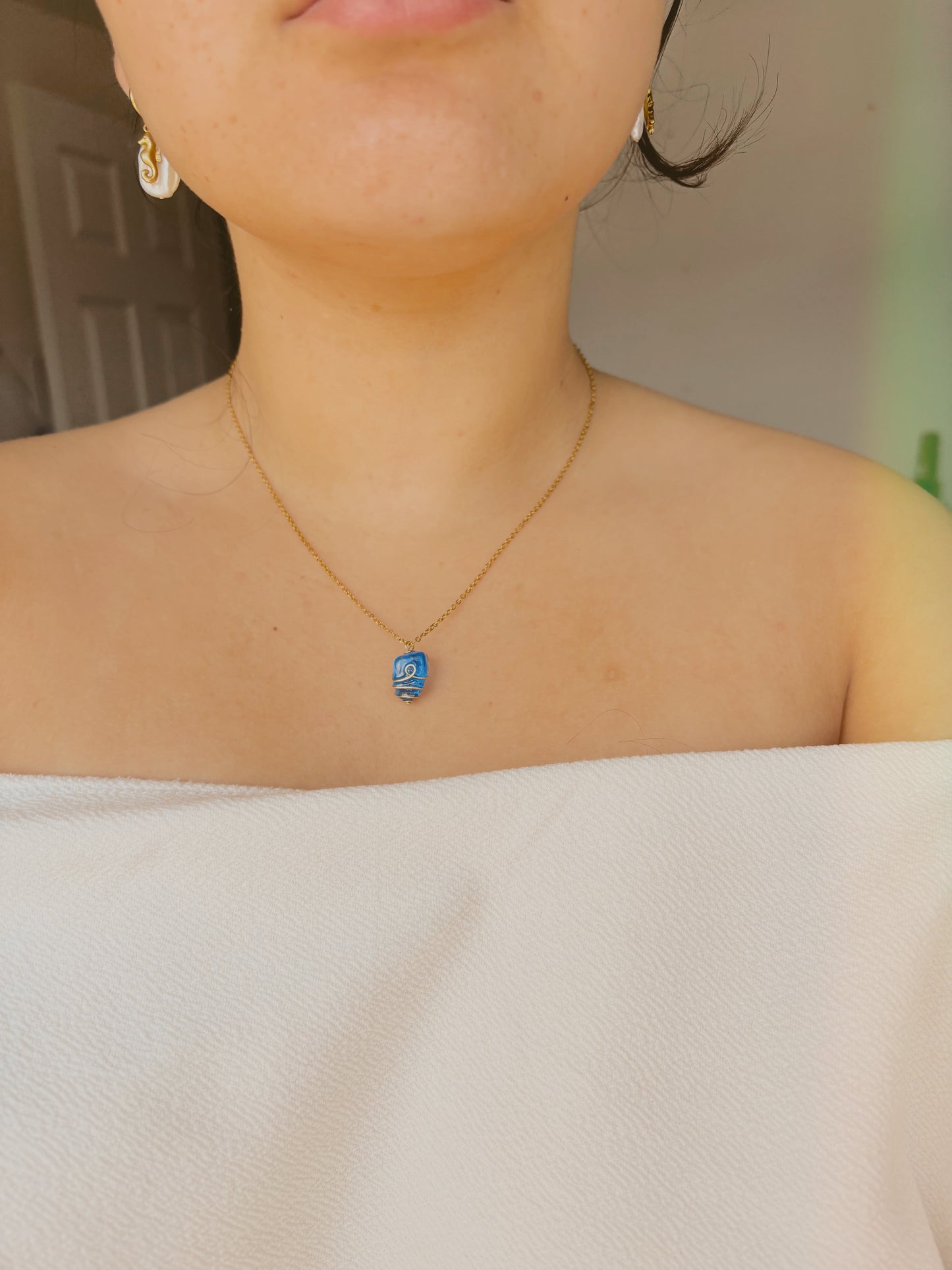 Natural sea glass necklace - handmade and wrapped