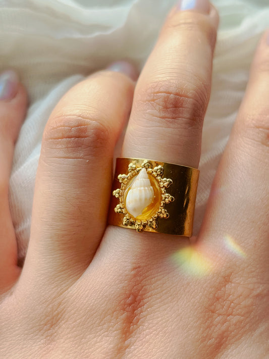 18k Gold natural shell ring tarnish free handmade
