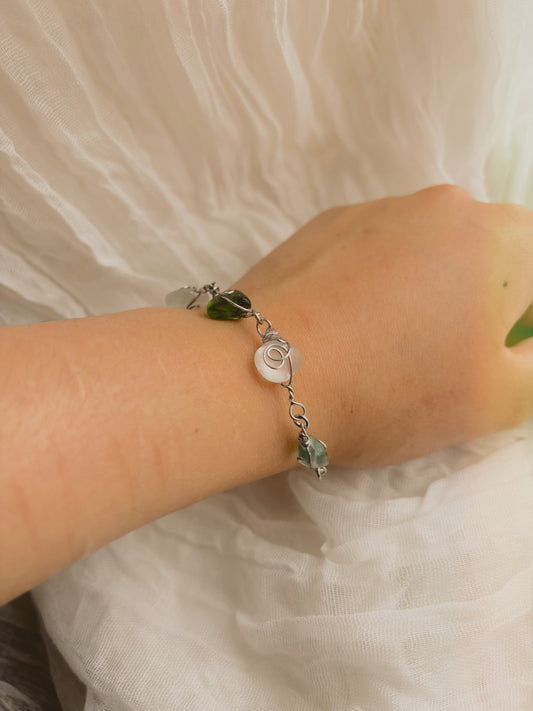 Mermaid Sea Glass Bracelet - Tarnish Free - Gold or Silver - Handmade