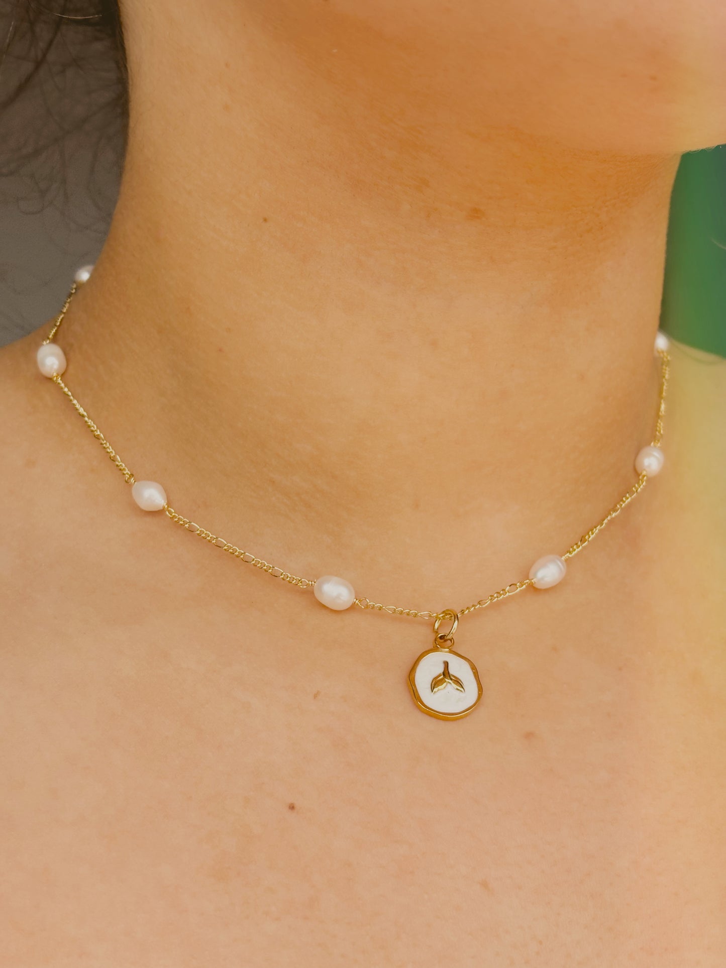 18k gold plated Fresh water pearl necklace with surprise ocean inspired coin