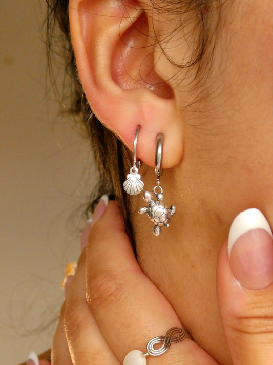 3D Turtle earrings - 925 sterling silver - 2 pcs shell and turtle set!