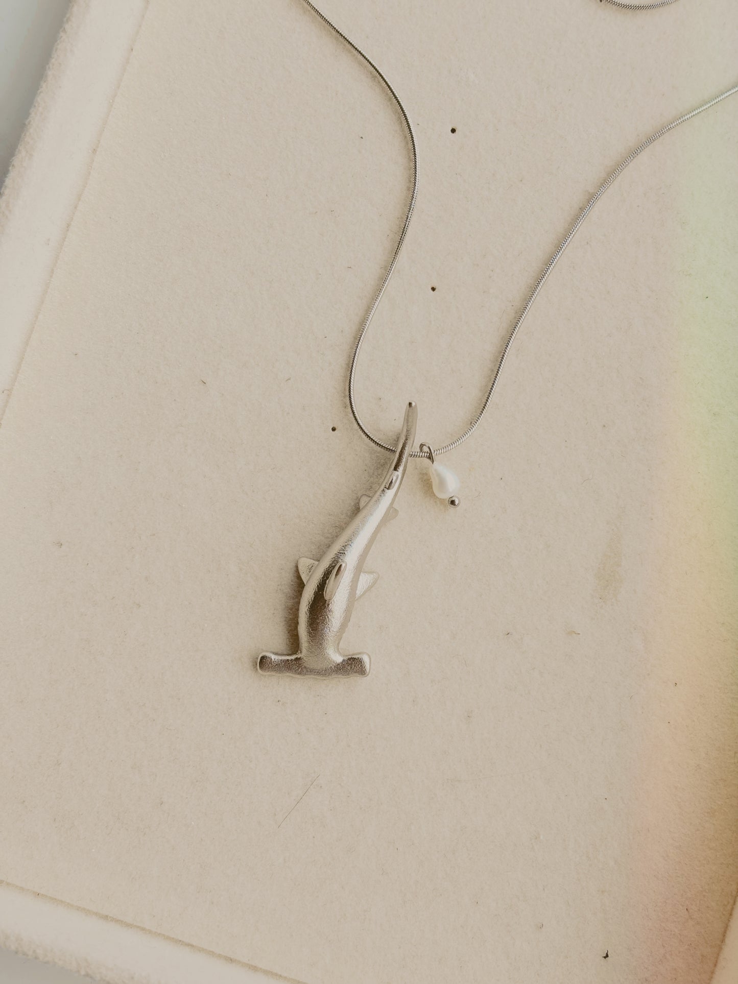 Hammer head shark & fresh water pearl necklace | waterproof | tarnish free