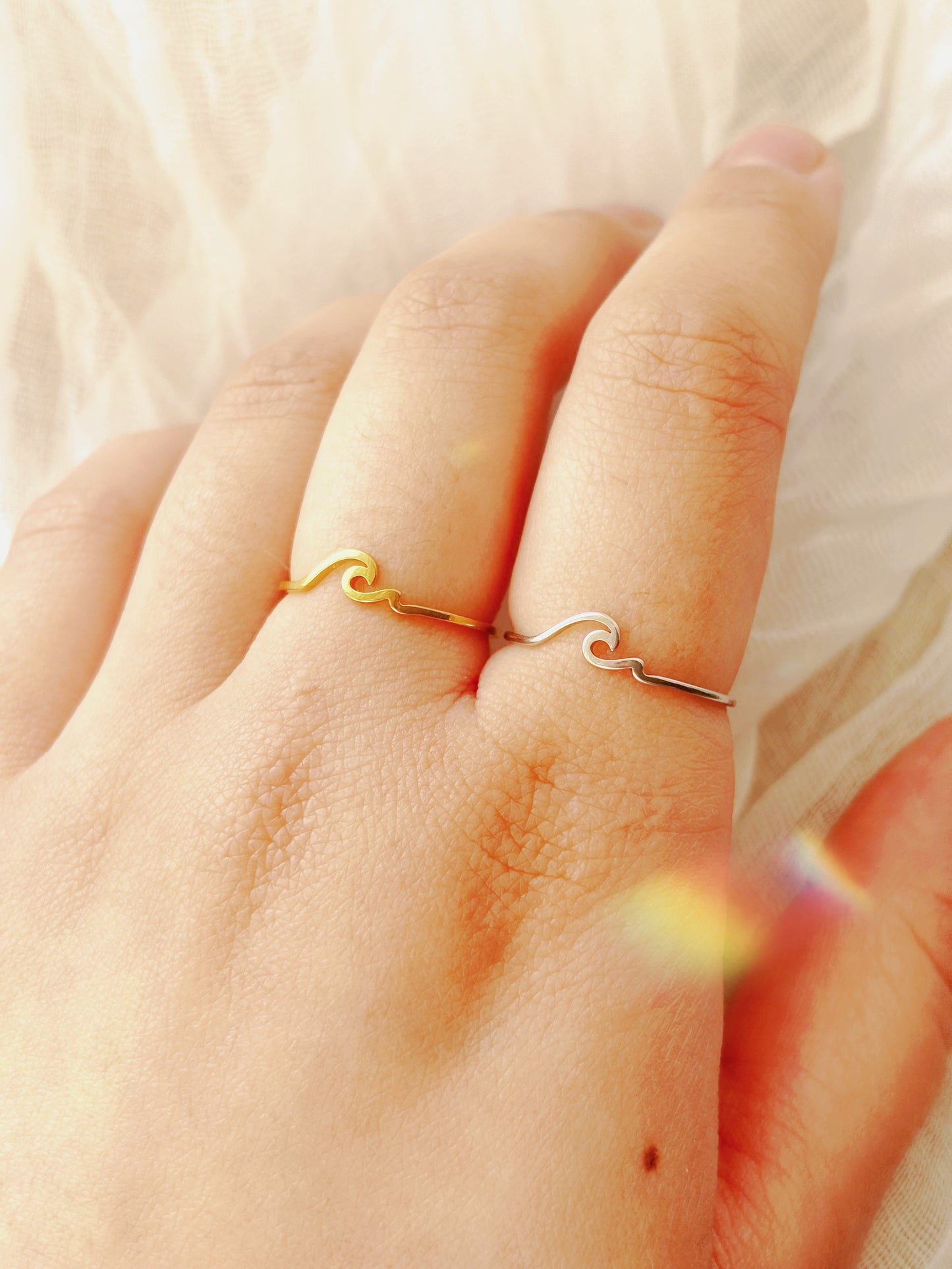 Dainty tarnished free wave ring