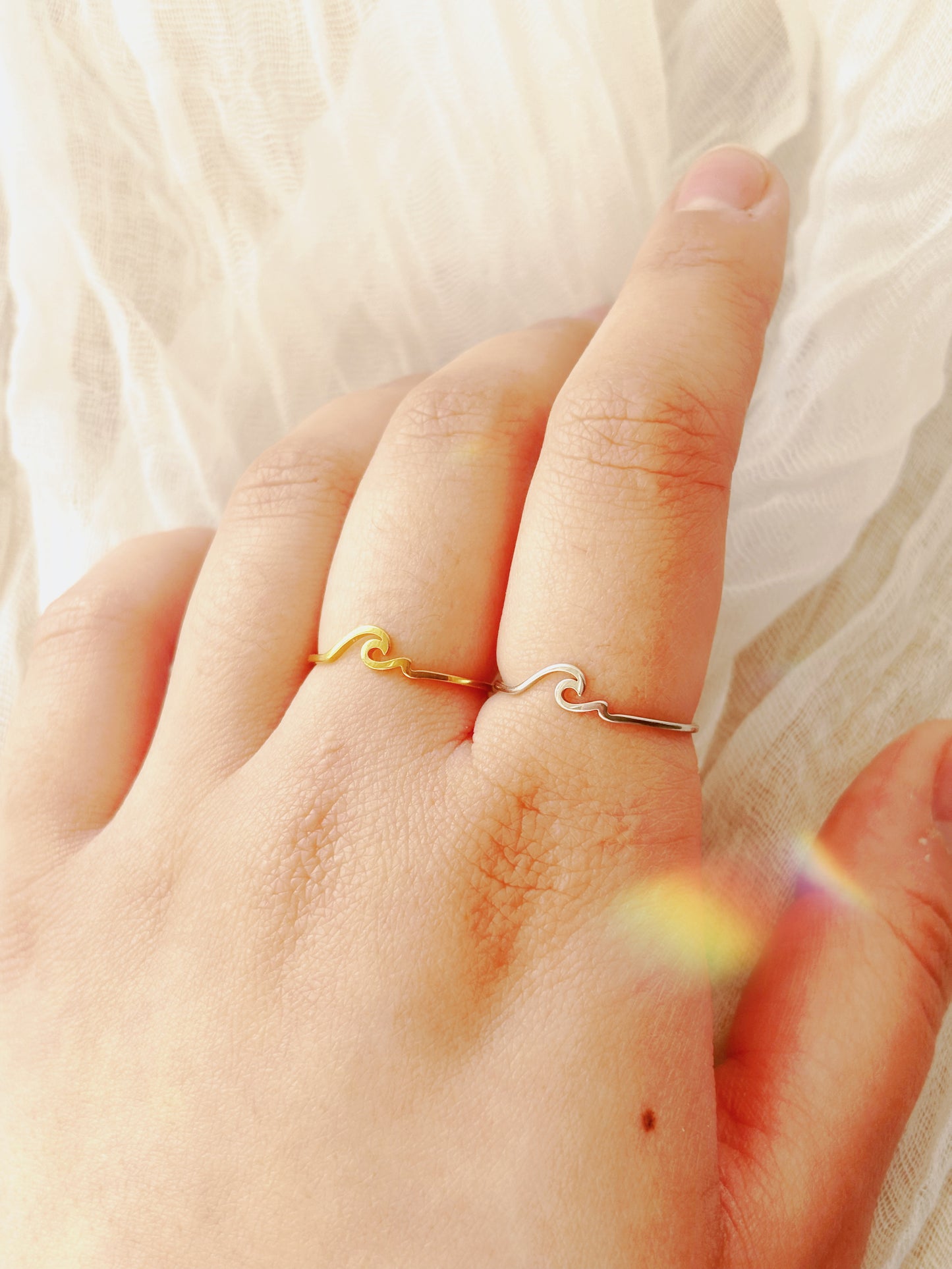 Dainty tarnished free wave ring