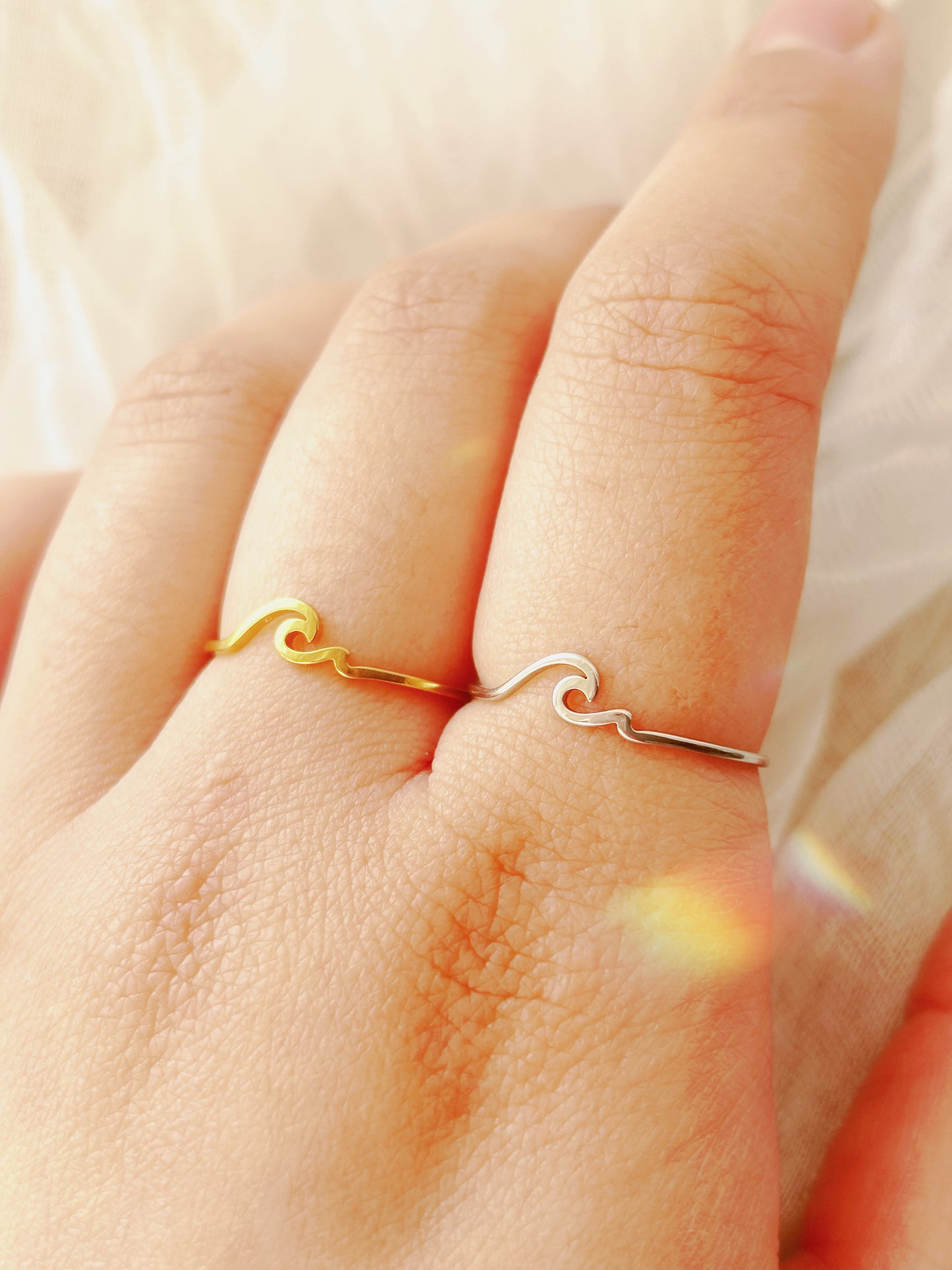 Dainty tarnished free wave ring