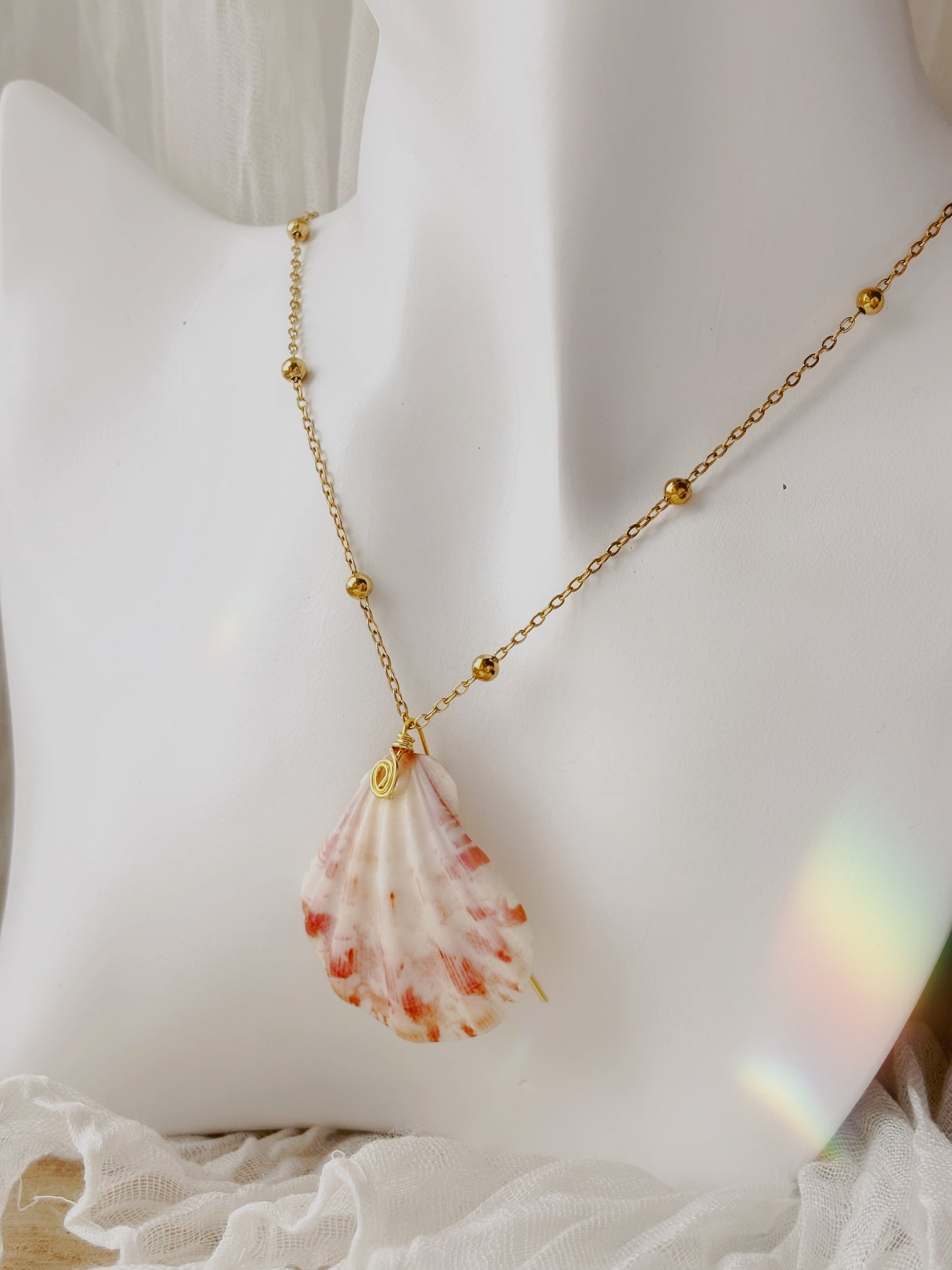 Natural hand picked shell necklace tarnish free gold and silver
