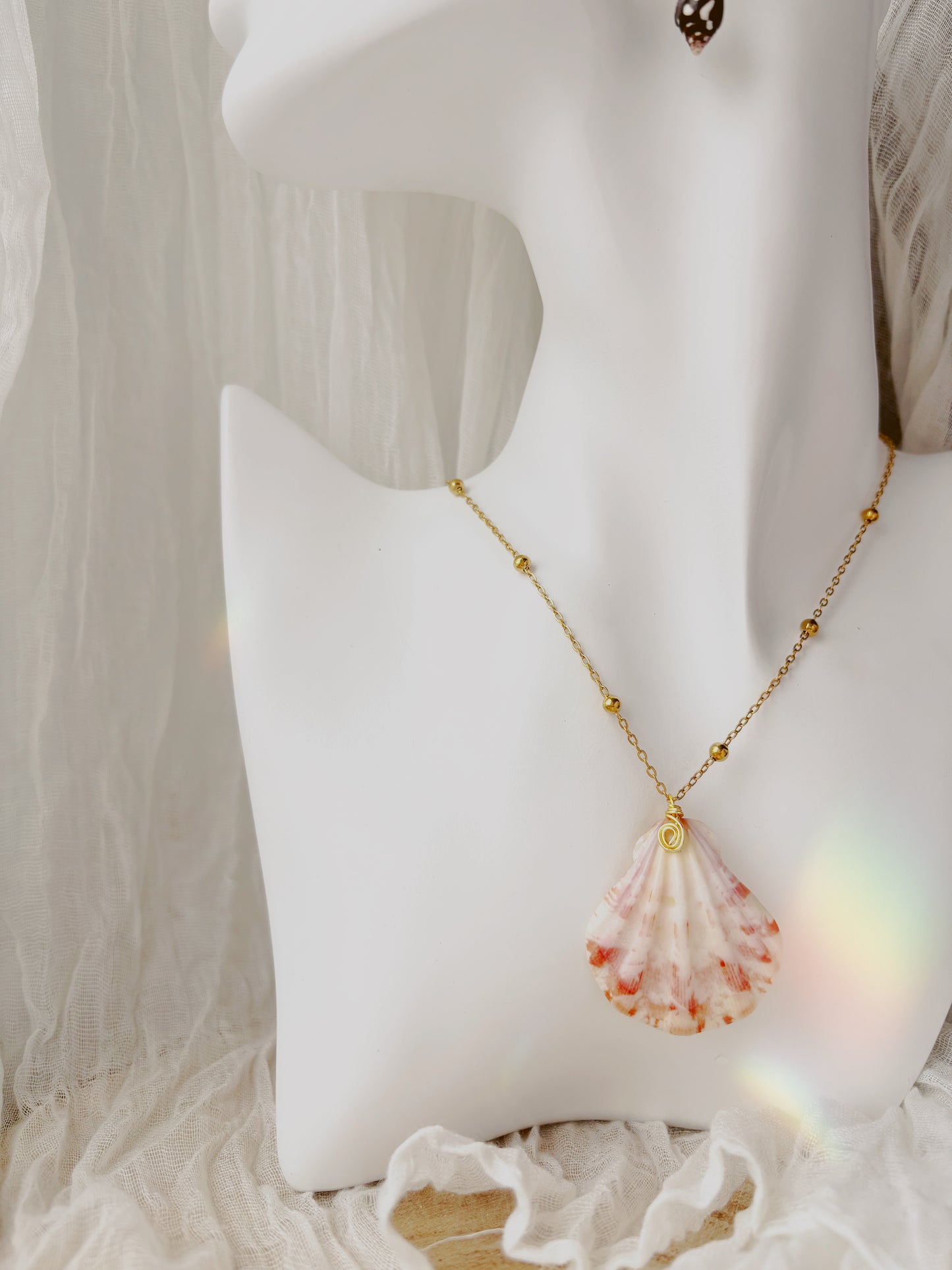 Natural hand picked shell necklace tarnish free gold and silver