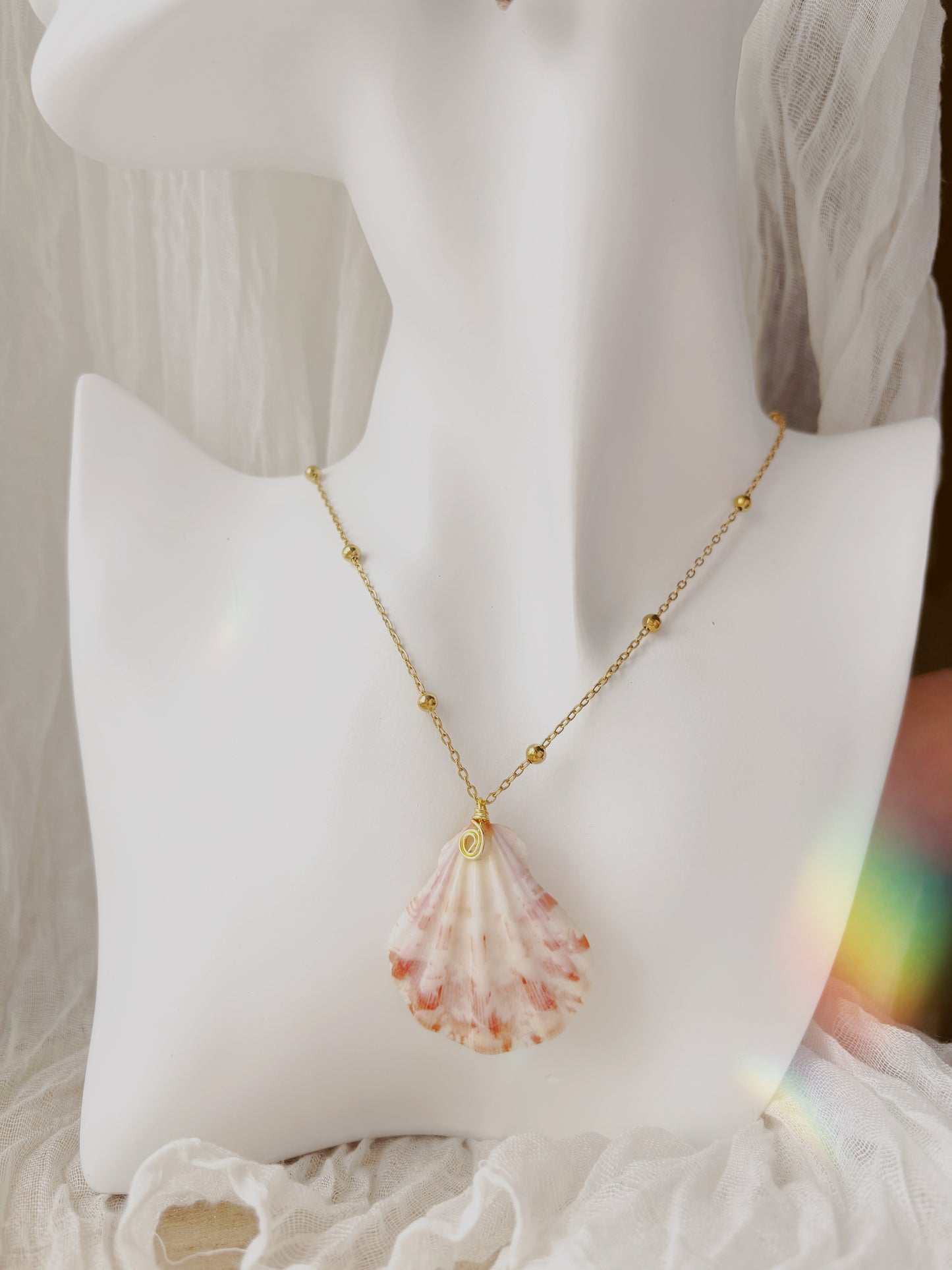 Natural hand picked shell necklace tarnish free gold and silver