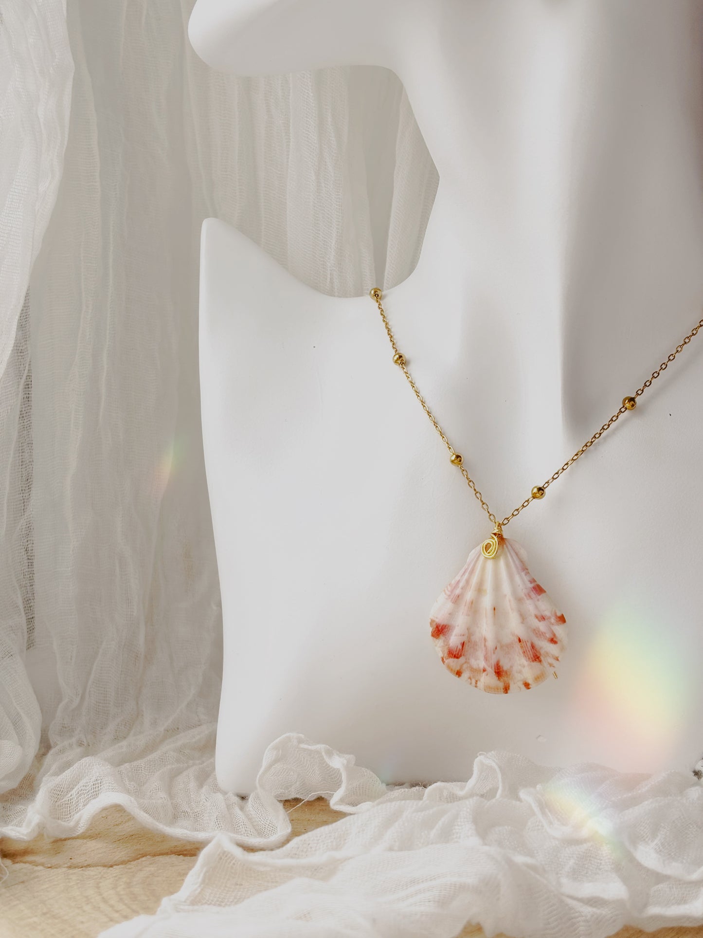 Natural hand picked shell necklace tarnish free gold and silver